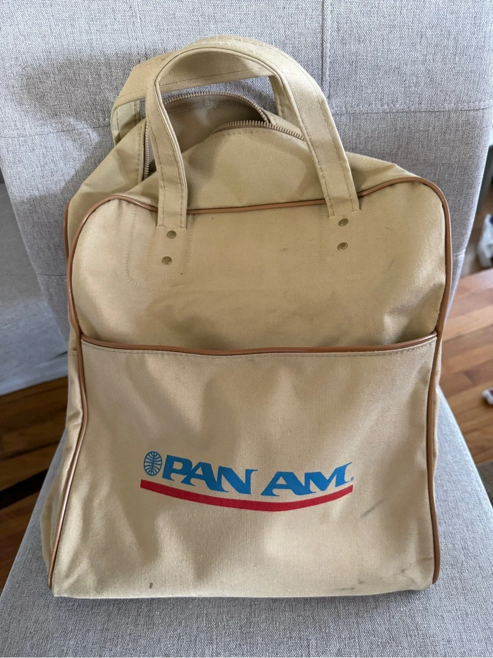 Beige Canvas Travel Tote Bag